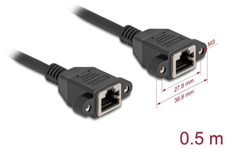 Delock Network Extension Cable S/FTP RJ45 jack to RJ45 jack Cat.6A flat design 0.5 m black