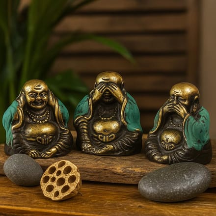 Feng Shui Boeddha Beeldjes - Zien, Horen & Zwijgen - Set van 3 - 4x4x3cm