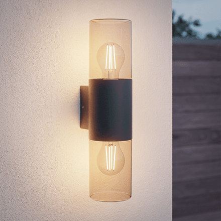 HOFTRONIC Blaze - LED Wandlamp - Up & Down light - E27 Fitting - IP44 Waterdicht - Smokey glas