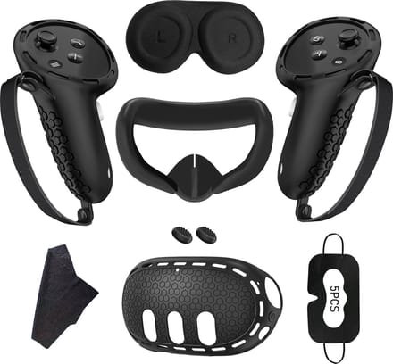 YONO Accessoires Set geschikt voor Meta Quest 3 - Grip Case Controller - Siliconen Cover Face en VR Bril - Oculus - 9in1 - Zwart