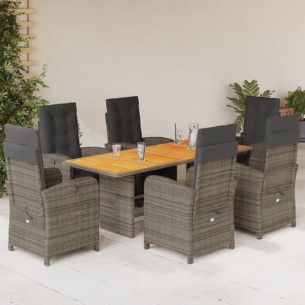 vidaXL - 7-delige - Tuinset - met - kussens - poly - rattan - grijs