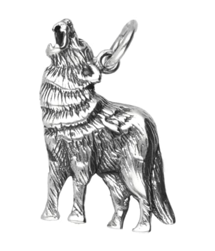 Zilveren Wolf huilend naar de maan ketting hanger