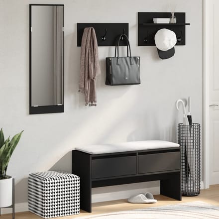 vidaXL - 4-delige - Garderobe - set - bewerkt - hout - zwart