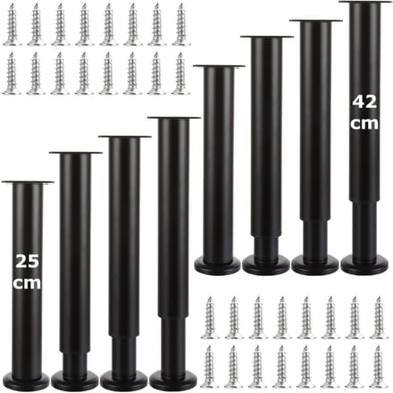 Dailygoods - Set van 8 Verstelbare Metalen Meubelpoten 25-42 cm Zwart