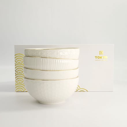 Tokyo Design Studio - Nippon White Kommen Set - Gouden Rand - 4 Stuks - 550 ml - 15 x 7 cm