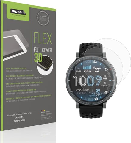 dipos FLEX – 2x Matte Screenprotector geschikt voor Amazfit Active Max | Volledige Schermbescherming | Case-Friendly