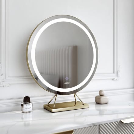 Verlichte Make-up Spiegel - Kaptafel Spiegel - Schoonheidsroutine - Aanraaksensor Dimbare LED - 58.5 x 50 cm - Goud