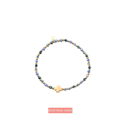 Day&Eve by Go Dutch Label Armband (Sieraad) Elastisch Klaver Kralen Blauw