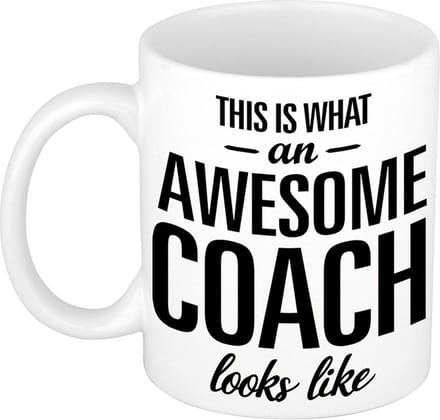 Awesome coach - cadeau koffiemok / drinkbeker - wit - 300 ml - Coach / trainer kado