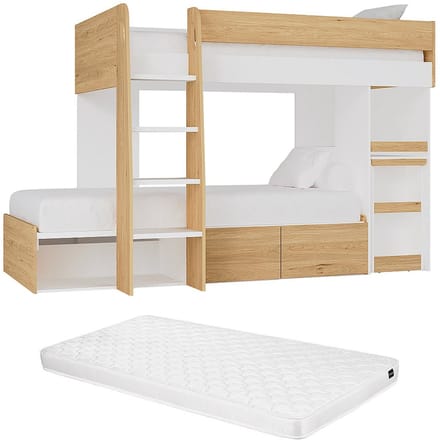 Vente-unique Stapelbed hout natuurlijk licht, wit 90 x 190 cm