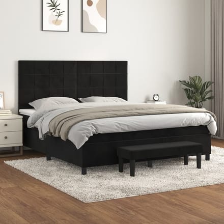 vidaXL - Boxspring - met - matras - fluweel - zwart - 180x200 - cm
