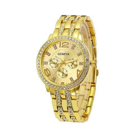 Geneva Dames Horloge - RVS - Goudkleurig & Kristal - Ø 40 mm