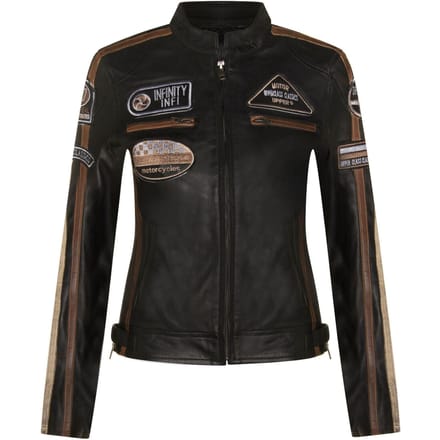 Dames lederen biker racebadges jas-Agadir