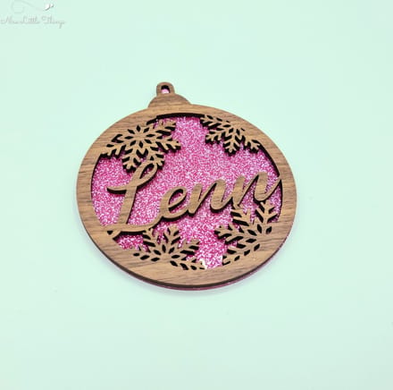 [Nice Little Things] Multilayer kerstbal glitter - Met naam - Roze - Walnoot