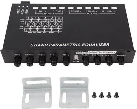 Dailygoods- Equalizer Auto - Professionele 5-Bands Verstelbare Equalizer - Grafische Equalizer - Crossover - Geluidsregeling - Afmetingen 19x12x3cm