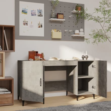 vidaXL - Bureau - 140x50x75 - cm - bewerkt - hout - betongrijs