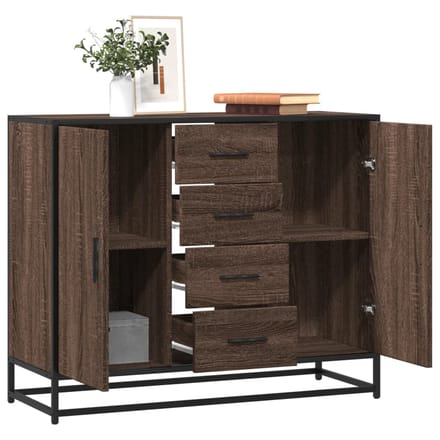 vidaXL - Dressoir - 92x35x76 - cm - bewerkt - hout - bruin - eikenkleurig