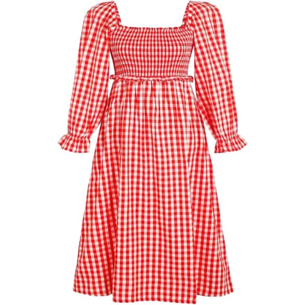 Miso Midi-jurk met lange mouwen en gingham-patroon voor dames (Rood, Wit)