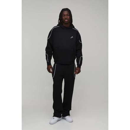Oversized Boxy Hoodie met Pijpdetails & Baggy Joggingpak | Black | Size Medium