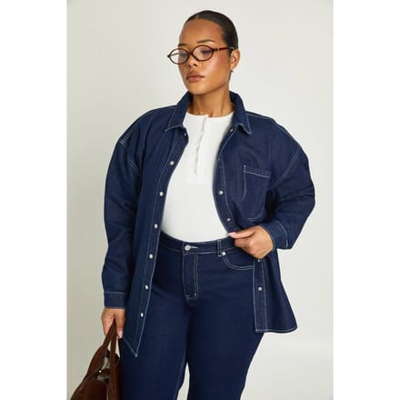boohoo Dames Plus Oversized Denim Shirt | Indigo | Maat: 16