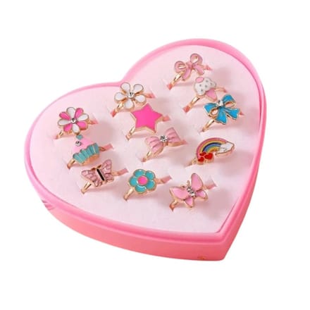 Kinder Ringen Set 12 Stuks - Flower / Multi | Verstelbaar | Bijoux/Messing |