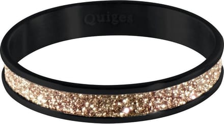 Quiges Stapelring Dames - Vulring Bruin Glitter - RVS Zwart - Maat 19 - Hoogte 4mm