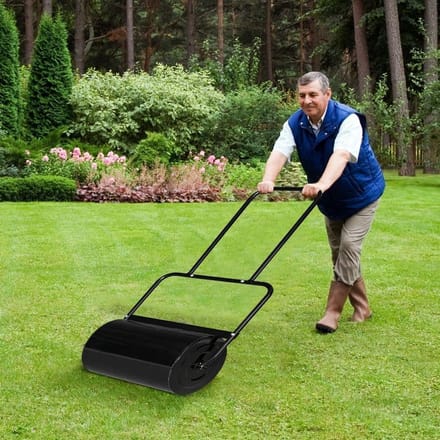 Gazonrol Staal - Tuinroller - Gazon Egaliseren - U-vormige Handgreep - 60 Liter Capaciteit - Zwart