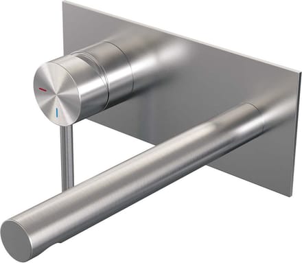 Brauer Brushed Carving inbouw wastafelmengkraan met rechte uitloop en afdekplaat model A2 RVS geborsteld PVD
