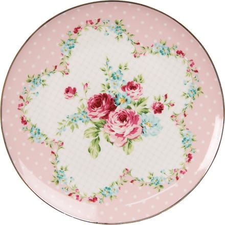 Clayre & Eef Ontbijtbord Ø 20 cm Roze Wit Porselein Bloemen