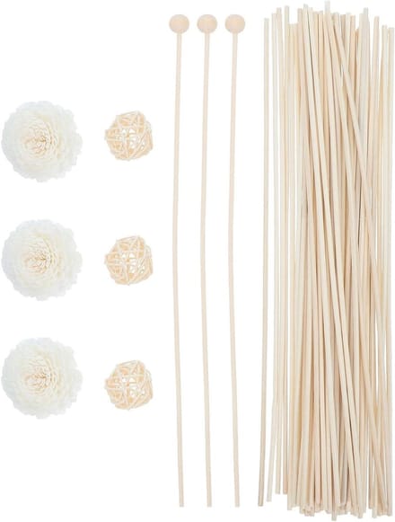 Geurstokjes set - Diffuser accessoires - Huis verfrissen - Met bloem - 29 cm - Beige