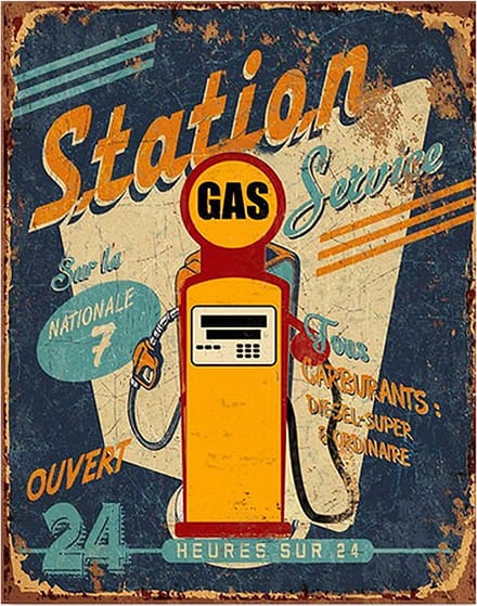 Clayre & Eef Tekstbord 25x33 cm Geel IJzer Benzinepomp