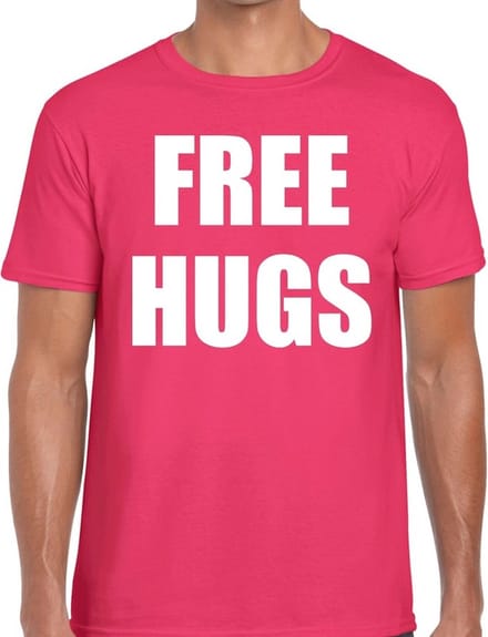 Free hugs tekst t-shirt roze heren XL