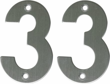 AMIG Huisnummer 33 - massief Inox RVS - 10cm - incl. bijpassende schroeven - zilver