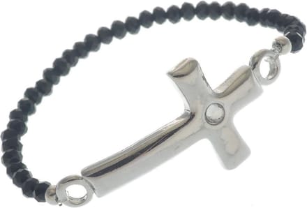 Behave - Rekarmband dames - Zilverkleur kruis zwart glas - Boho chic