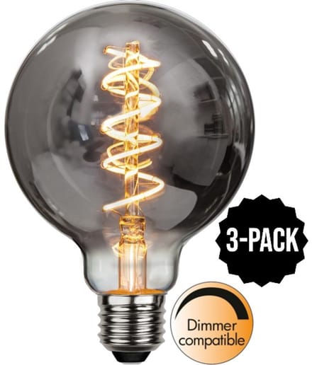 3-Pack | G95 bol - E27 - 2W - Super Warm Wit <2200K - Dimbaar - Filament - Rookglas