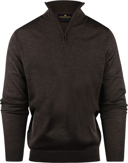 Steppin' Out Half Zip Trui Merinowol Bruin - Maat 3XL - Heren - Pullovers