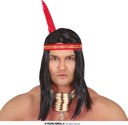 Fiestas Guirca - Indianen pruik met veer