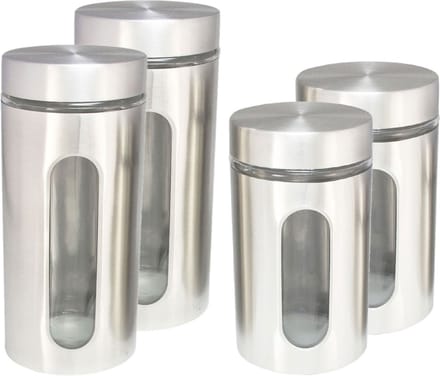 HI Set 4x voorraadpotten glas/rvs - 2 formaten - luchtdicht - vaatwasserbestendig
