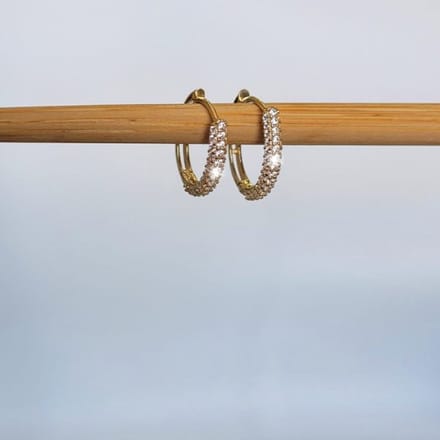 Mini Hoop Crystals Earrings Gold 14K