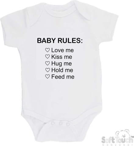 100% Katoenen Romper "Baby rules" Unisex Katoen Wit/zwart Maat 62/68