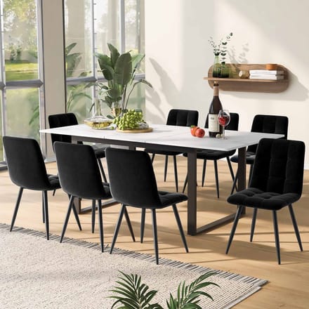 MODFU - Eethoekset - Uitschuifbare Tafel En Gestoffeerde Stoelen - Modern - Eethooek - MDF - Wit - 140/180 x 80 x 75 cm