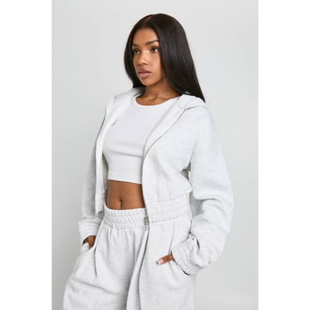 boohoo Dames Afgekorte hoodie met dubbele ritssluiting en ingetailleerde taille | Asgrijs | Maat: Medium