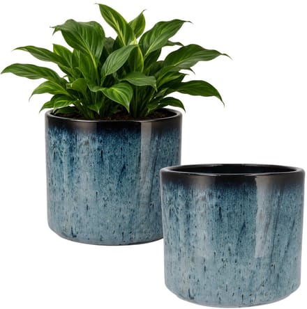DK Design Bloempot model Blue Glaze - 2x - blauw - D21 x H24 cm - ombre