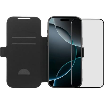BlueBuilt Apple iPhone 17 Pro Max Book Case Leer Zwart + BlueBuilt iPhone 17 Pro Max Screenprotector Glas