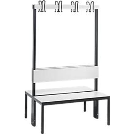 Garderobebank Basic Plus, 2-zijdig, rugleuning, zonder schoenenrek, beenframe zwart-grijs RAL 7021, B 1000 mm, decor wit