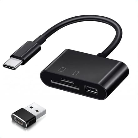 Nereb USB-C/USB Kaartlezer – microSD/SD/TF Card Reader – Adapter - Zwart - Inclusief USB A adapter
