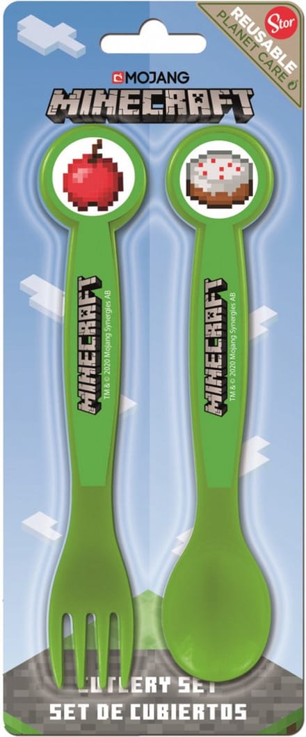 Minecraft bestekset - 2 stuks - lepel en vork - kinder bestek