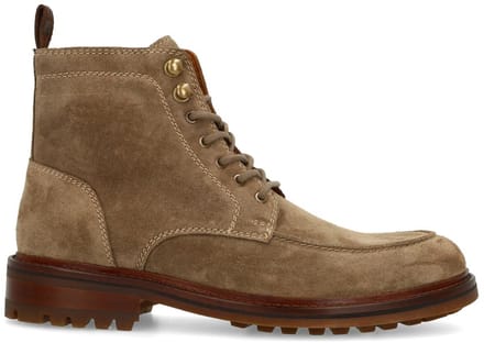 Manfield - Heren - Taupe suède veterboots - Maat 41