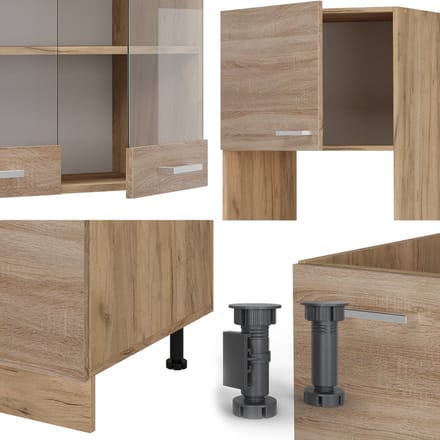Vicco Hoekkeuken R-Line, Sonoma/Goudkleurig Eiken, 247 x 237 cm, WB Eik