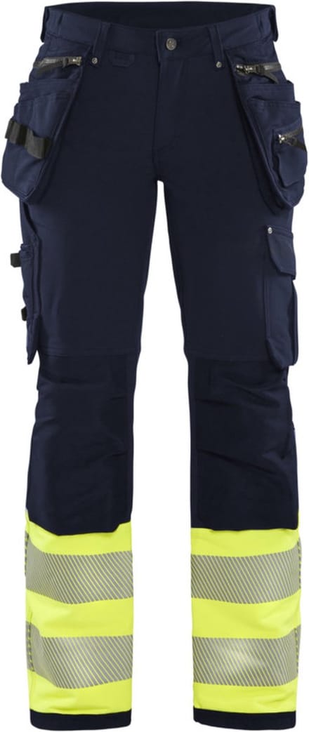 Blaklader Dames High Vis 4-weg stretch werkbroek 7193-1642 - Marine/High Vis Geel - C48